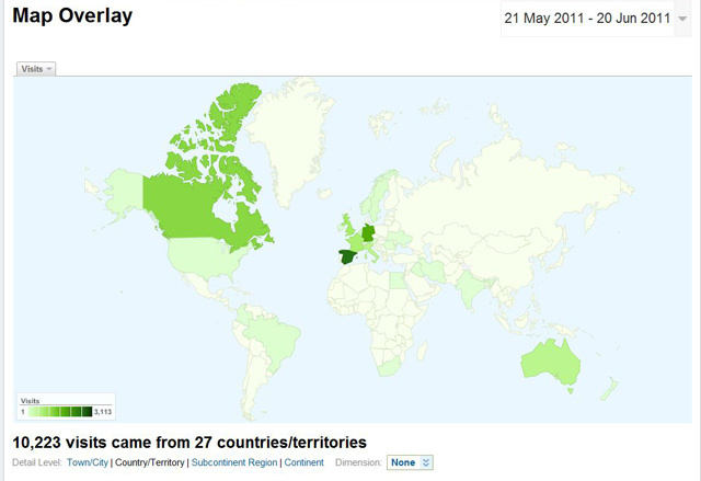 Monthly reports showing which countries are finding your business on the net